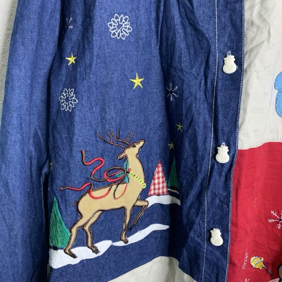 Vintage Fashion Bug Embroidery Button Up Jean Shirt Christmas Snowman 5X(30/32) - Picture 3 of 13